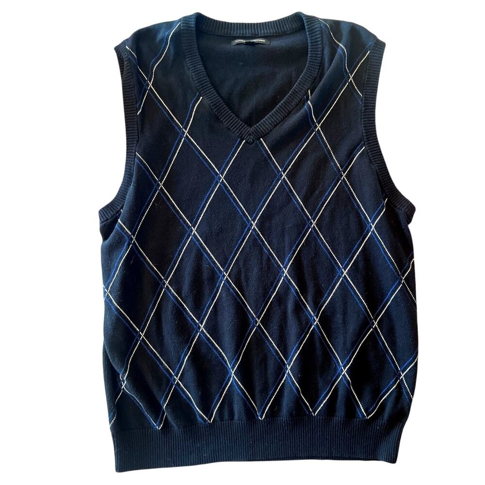Express Design Studio Navy Plaid Argyle Sweater Vest Men's Large